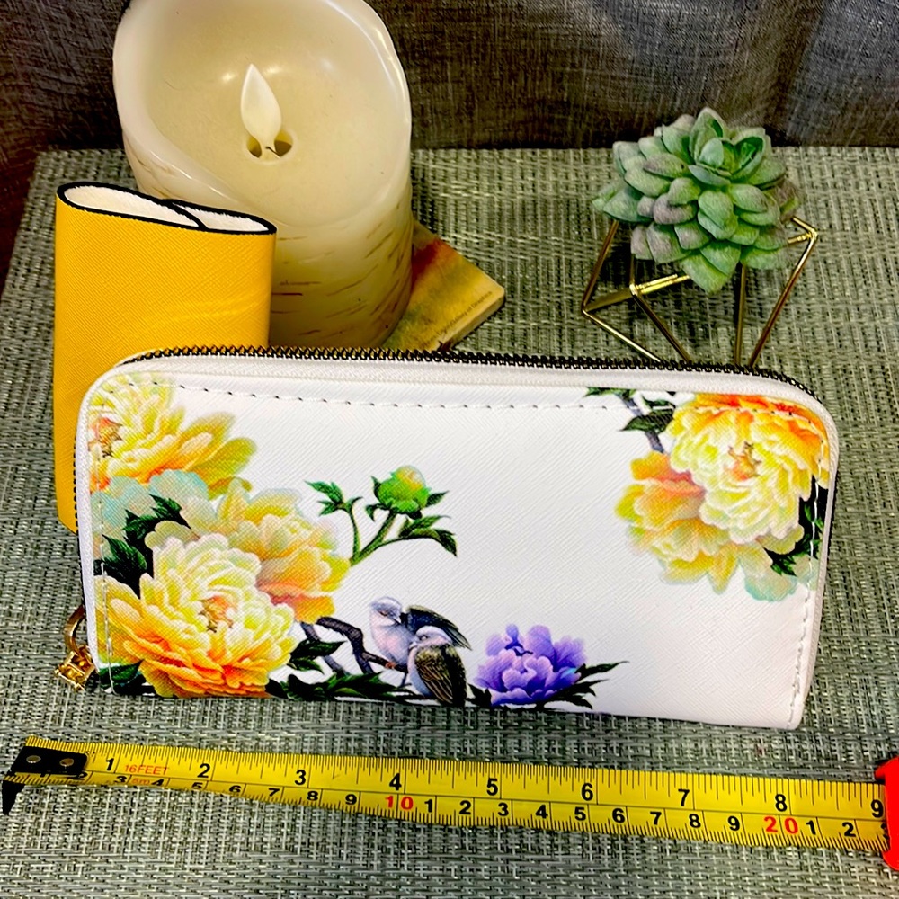 #176 Yellow Floral Wallet And Keychain